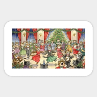 Louis Wain Christmas Party Cats – Vintage Dancing Cat Illustration Sticker